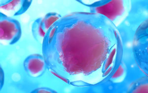 Cells under microscope. Microbiology concept. 3d render illustration