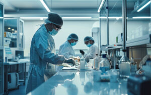 a group of scientists are working in a laboratory