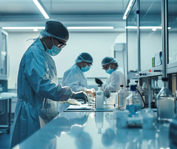 a group of scientists are working in a laboratory